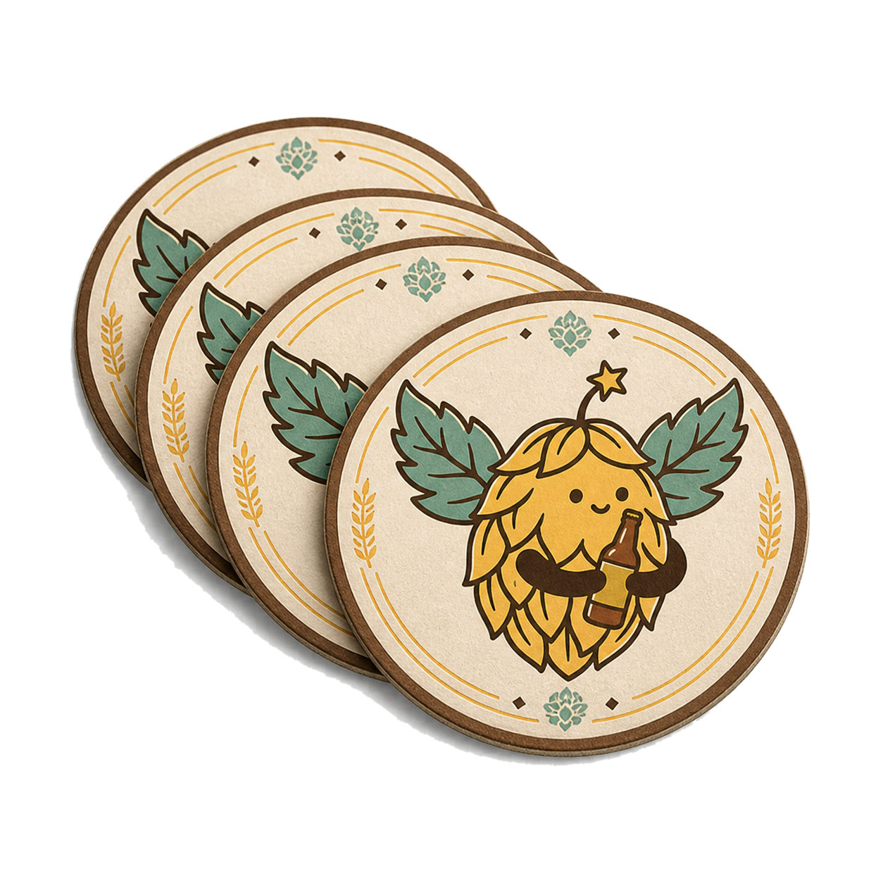 Set of four Hopper beer mats