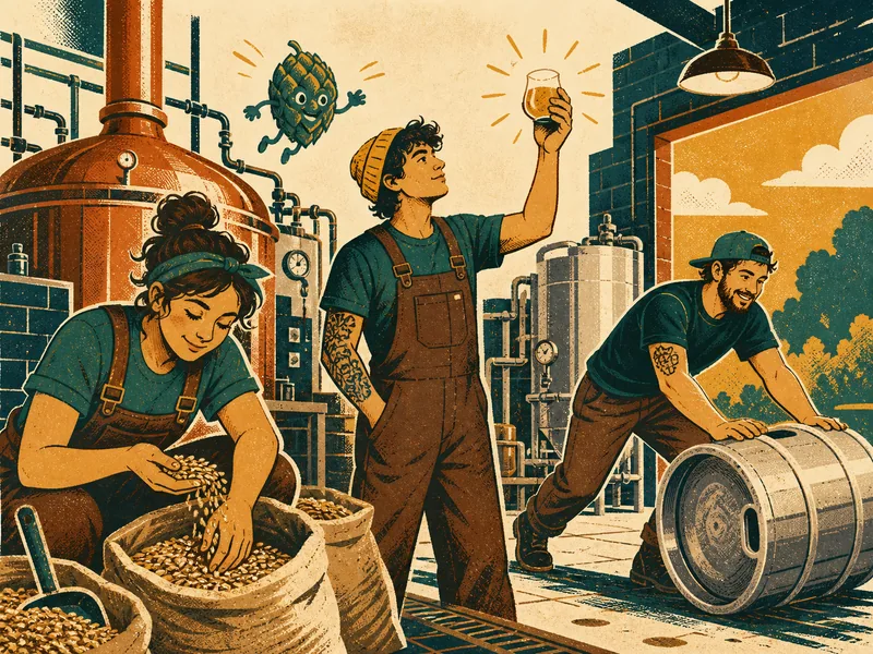 A small team making beer together in a characterful brewhouse